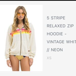 Aviator Nation Vintage White Hoodie with Neon Stripes